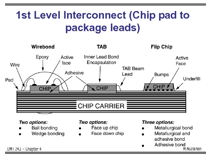 1 st Level Interconnect (Chip pad to package leads) DMT 243 – Chapter 4