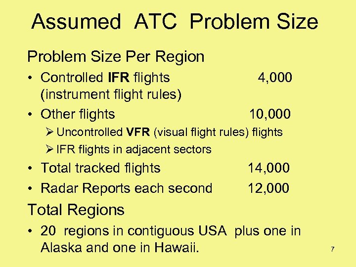 Assumed ATC Problem Size Per Region • Controlled IFR flights (instrument flight rules) •