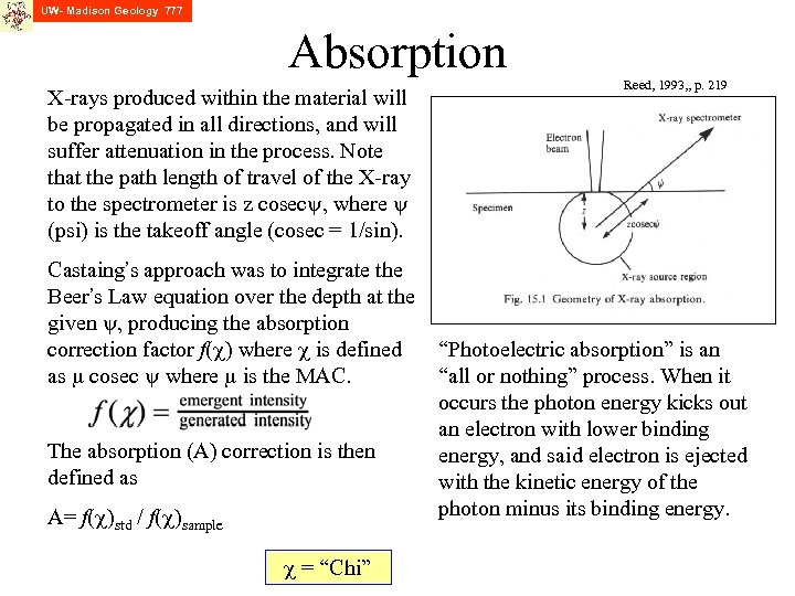 UW- Madison Geology 777 Absorption X-rays produced within the material will be propagated in