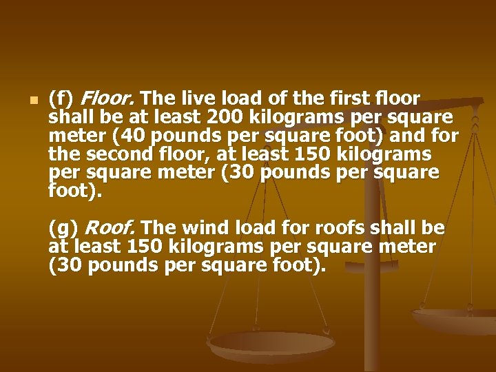 n (f) Floor. The live load of the first floor shall be at least