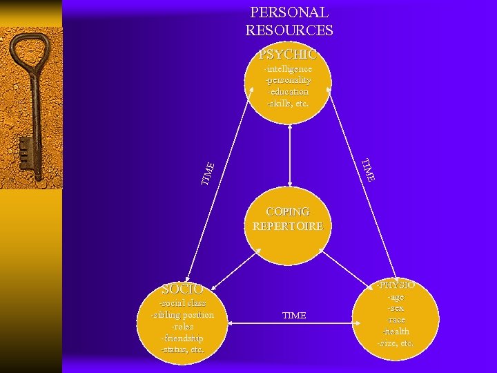 PERSONAL RESOURCES PSYCHIC -intelligence -personality -education -skills, etc. TIM E E TIM COPING REPERTOIRE