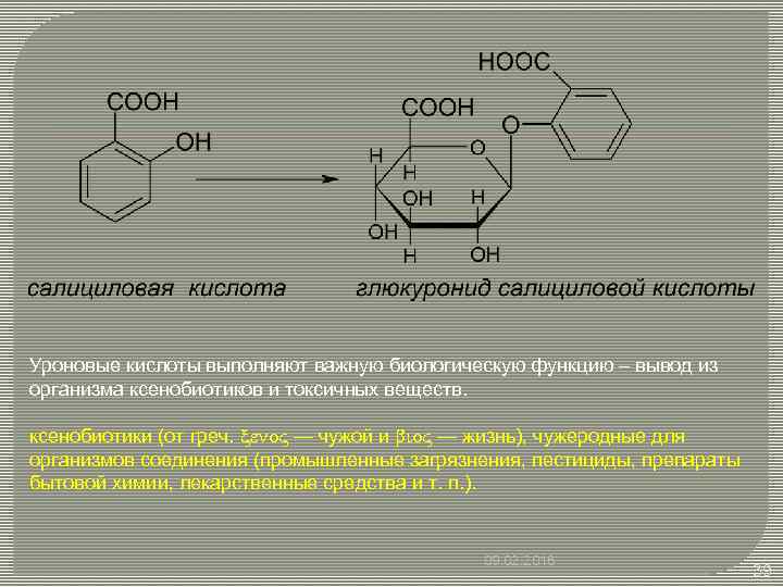 Уроновые кислоты выполняют важную биологическую функцию – вывод из организма ксенобиотиков и токсичных веществ.