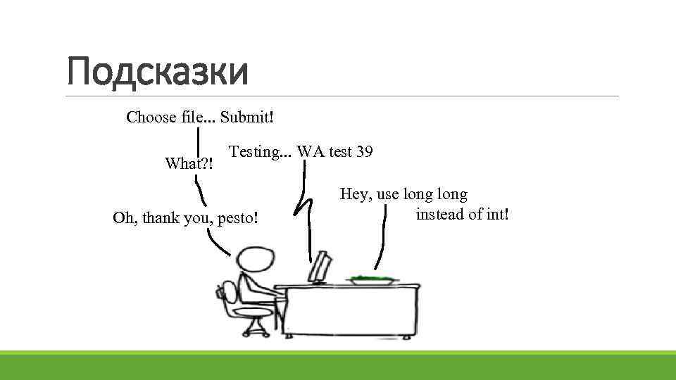 Подсказки Choose file. . . Submit! What? ! Testing. . . WA test 39