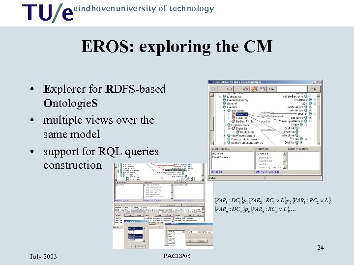 TU/e eindhovenuniversity of technology EROS: exploring the CM • Explorer for RDFS-based Ontologie. S