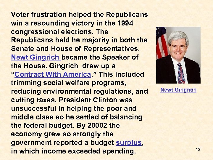 Voter frustration helped the Republicans win a resounding victory in the 1994 congressional elections.