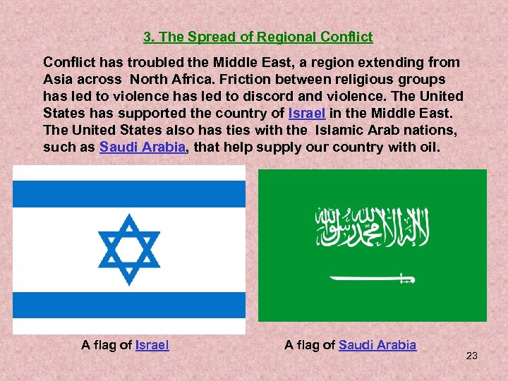 3. The Spread of Regional Conflict has troubled the Middle East, a region extending