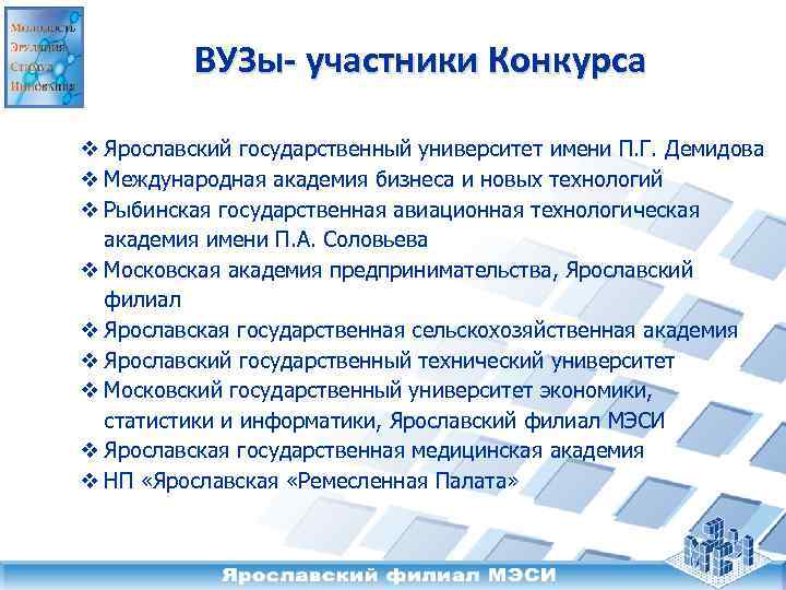 ВУЗы- участники Конкурса v Ярославский государственный университет имени П. Г. Демидова v Международная академия