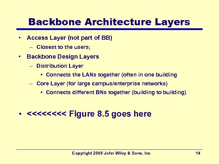 Backbone Architecture Layers • Access Layer (not part of BB) – Closest to the