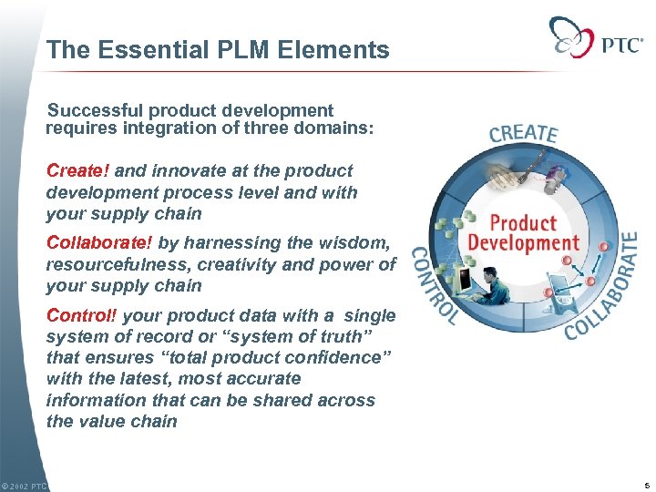 The Essential PLM Elements Successful product development requires integration of three domains: Create! and
