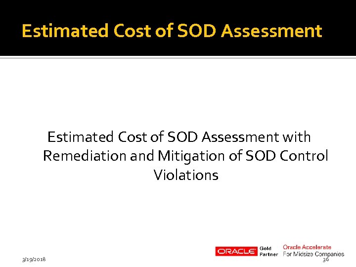 Estimated Cost of SOD Assessment with Remediation and Mitigation of SOD Control Violations 3/19/2018