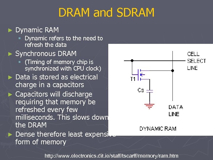 DRAM and SDRAM ► Dynamic RAM § Dynamic refers to the need to refresh
