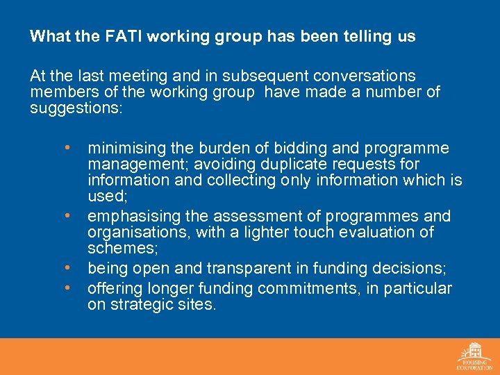 What the FATI working group has been telling us At the last meeting and