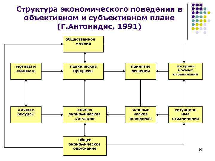 Структура экономического поведения в объективном и субъективном плане (Г. Антонидис, 1991) общественное мнение мотивы