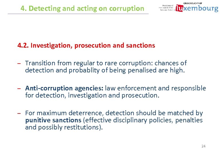 4. Detecting and acting on corruption 4. 2. Investigation, prosecution and sanctions – Transition