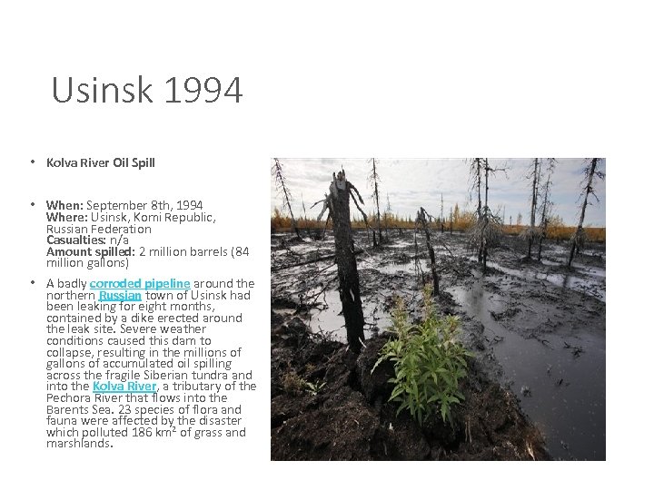 Usinsk 1994 • Kolva River Oil Spill • When: September 8 th, 1994 Where: