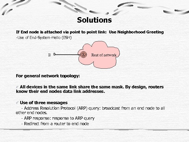 Solutions If End node is attached via point to point link: Use Neighborhood Greeting