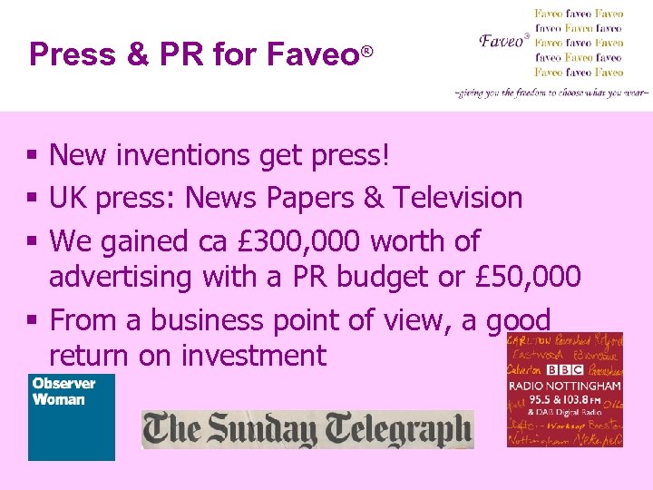 Press & PR for Faveo® § New inventions get press! § UK press: News