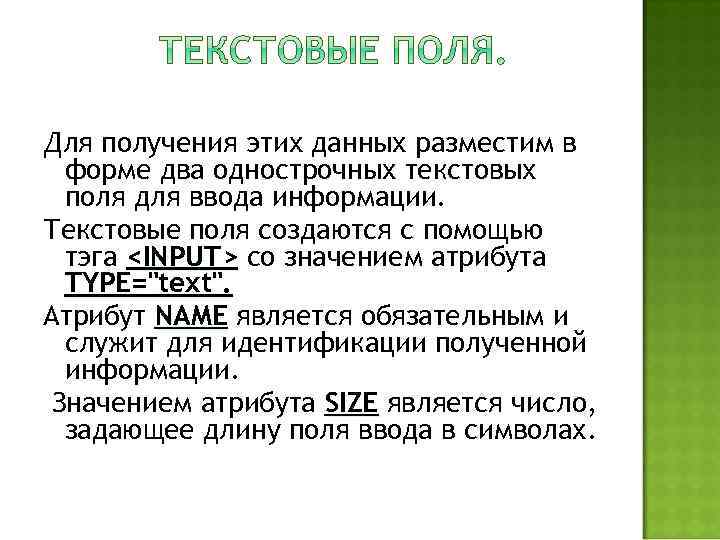 Для получения этих данных разместим в форме два однострочных текстовых поля для ввода информации.