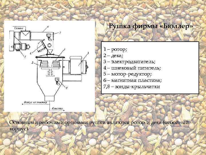 Рушка фирмы «Бюллер» 1 – ротор; 2 – дека; 3 – электродвигатель; 4 –