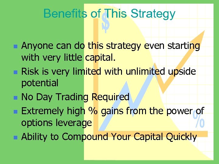 Benefits of This Strategy n n n Anyone can do this strategy even starting