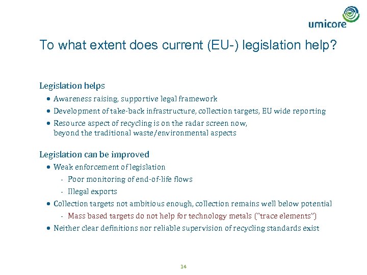 To what extent does current (EU-) legislation help? Legislation helps · Awareness raising, supportive