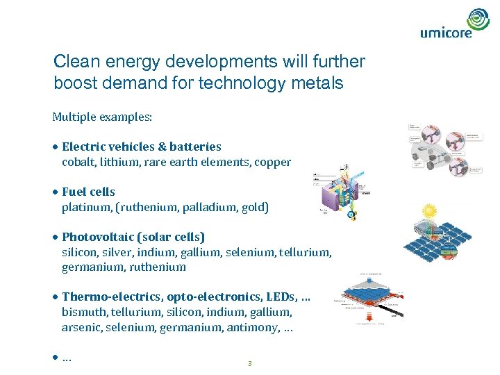 Clean energy developments will further boost demand for technology metals Multiple examples: · Electric