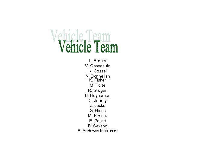 L. Breuer V. Chavakula K, Cossel N. Donnellan K. Fisher M. Forte R. Grogan
