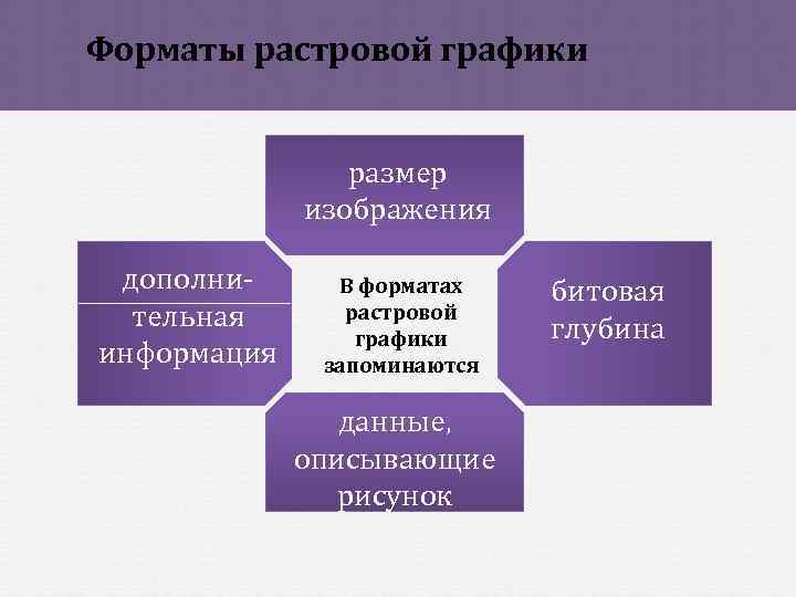 Форматы растровой графики размер изображения дополнительная информация В форматах растровой графики запоминаются данные, описывающие