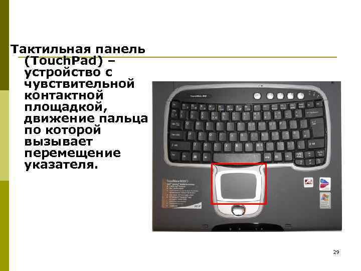 Тактильная панель (Touch. Pad) – устройство с чувствительной контактной площадкой, движение пальца по которой
