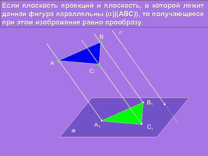 Если плоскость проекций и плоскость, в которой лежит данная фигура параллельны ( ||(АВС)), то