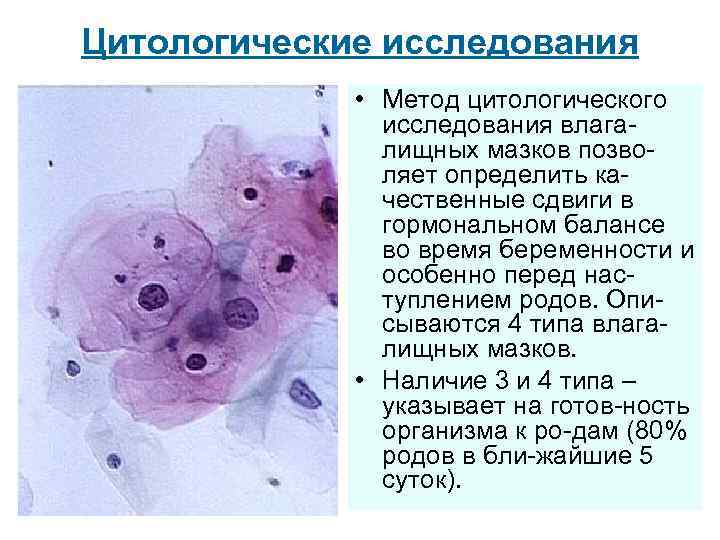 Цитологические исследования • Метод цитологического исследования влагалищных мазков позволяет определить качественные сдвиги в гормональном