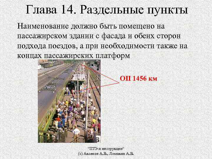 Глава 14. Раздельные пункты Наименование должно быть помещено на пассажирском здании с фасада и