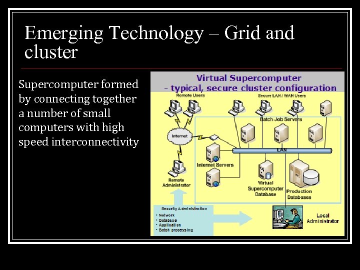 Emerging Technology – Grid and cluster Supercomputer formed by connecting together a number of