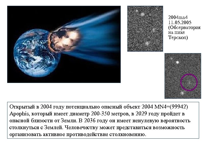 2004 mn 4 11. 05. 2005 (Обсерватория на пике Терскол) Открытый в 2004 году