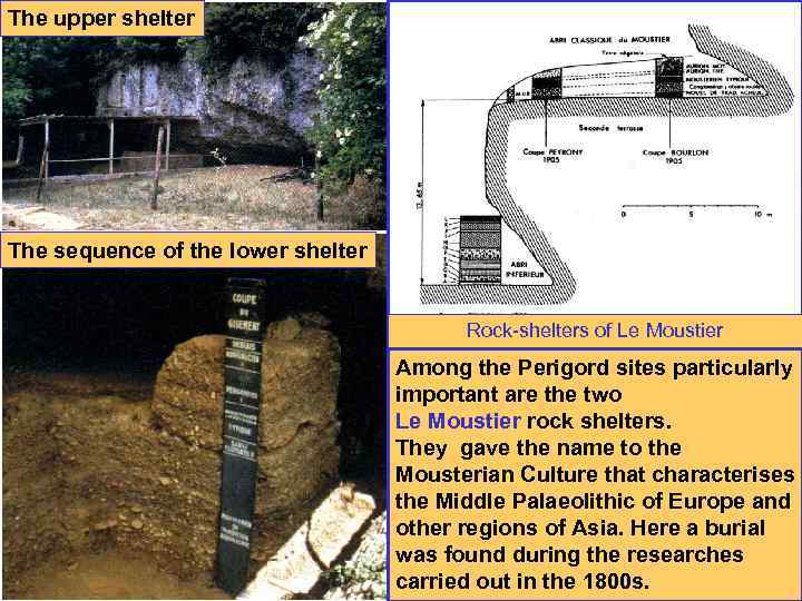 The upper shelter The sequence of the lower shelter Rock-shelters of Le Moustier Among