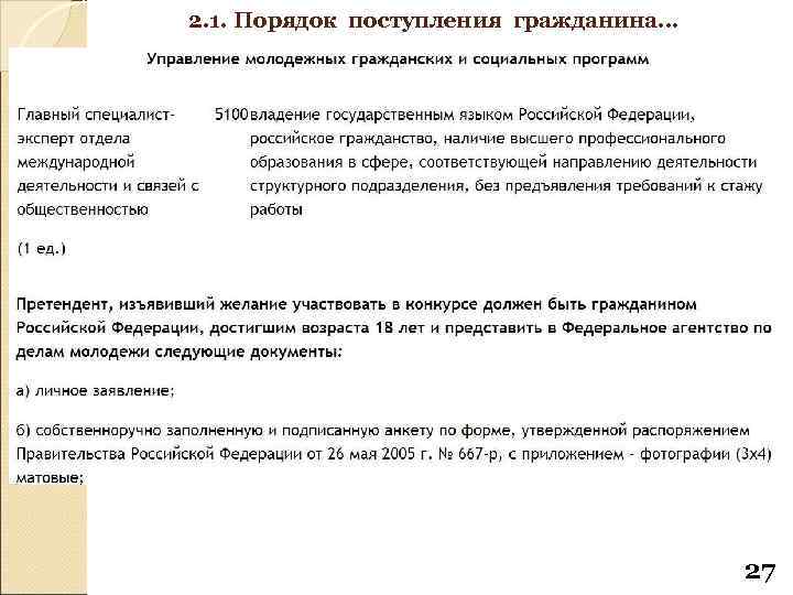 2. 1. Порядок поступления гражданина… 27 