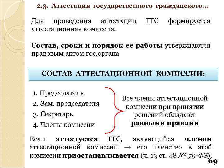 2. 3. Аттестация государственного гражданского… Для проведения аттестации аттестационная комиссия. ГГС формируется Состав, сроки
