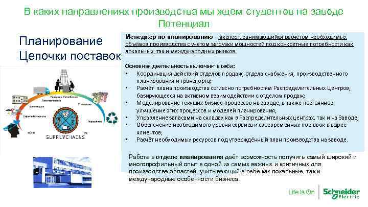 В каких направлениях производства мы ждем студентов на заводе Потенциал Планирование Цепочки поставок Менеджер