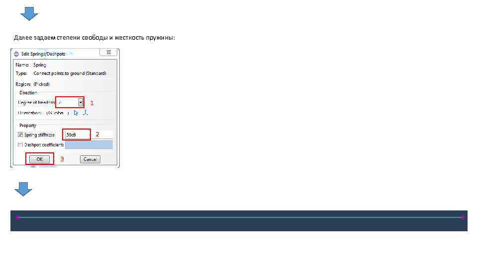 Далее задаем степени свободы и жесткость пружины: 1 2 3 