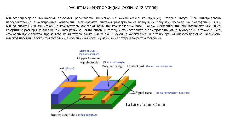 РАСЧЕТ МИКРОСБОРКИ (МИКРОВЫКЛЮЧАТЕЛЯ) Микропроцессорная технология позволяет реализовать миниатюрные механические конструкции, которые могут быть интегрированы
