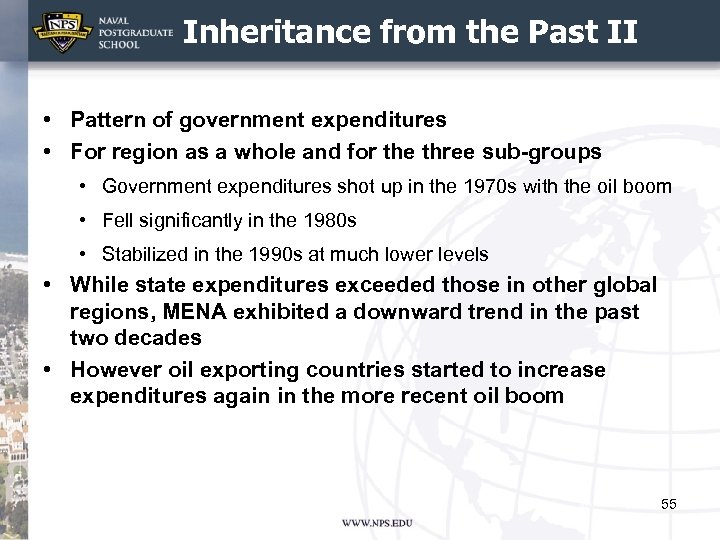 Inheritance from the Past II • Pattern of government expenditures • For region as