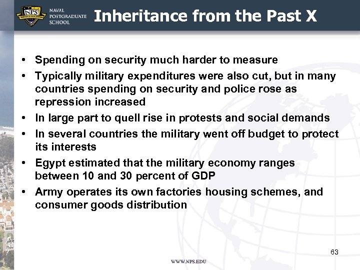 Inheritance from the Past X • Spending on security much harder to measure •