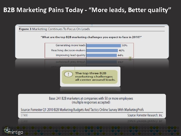 B 2 B Marketing Pains Today - “More leads, Better quality” 