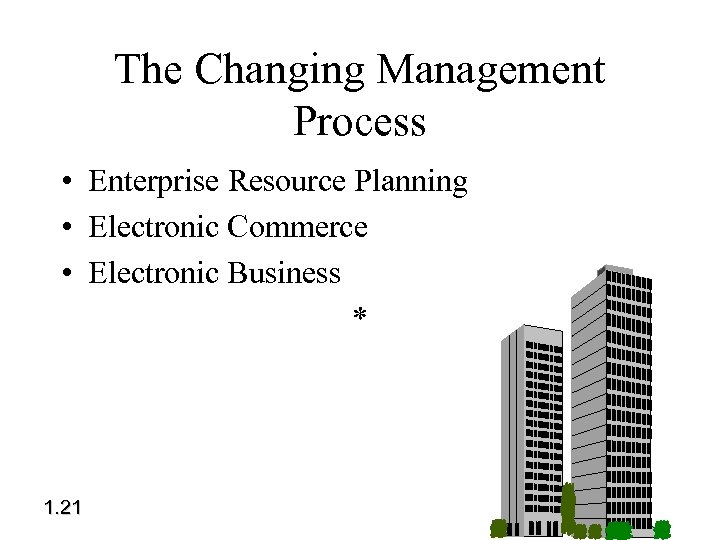 The Changing Management Process • Enterprise Resource Planning • Electronic Commerce • Electronic Business