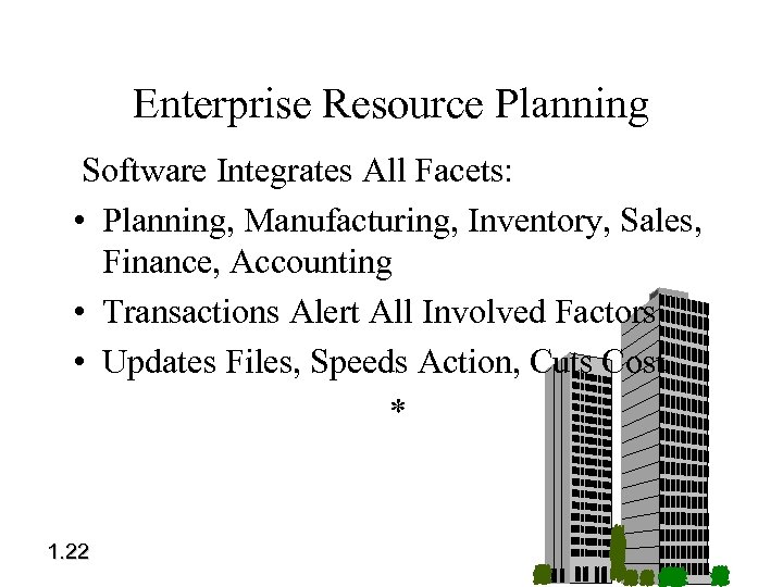 Enterprise Resource Planning Software Integrates All Facets: • Planning, Manufacturing, Inventory, Sales, Finance, Accounting