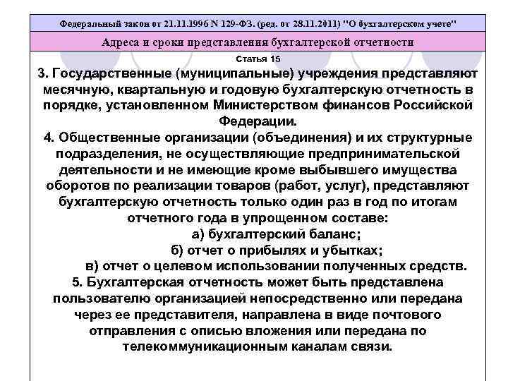 Федеральный закон от 21. 1996 N 129 -ФЗ. (ред. от 28. 11. 2011) 