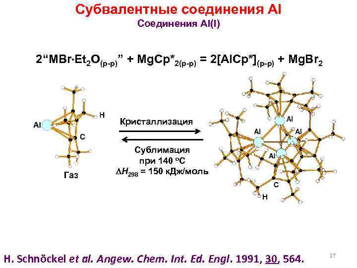 Субвалентные соединения Al Соединения Al(I) 2“MBr Et 2 O(р-р)” + Mg. Cp*2(р-р) = 2[Al.