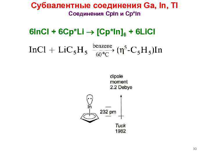 Субвалентные соединения Ga, In, Tl Соединения Cp. In и Cp*In 6 In. Cl +