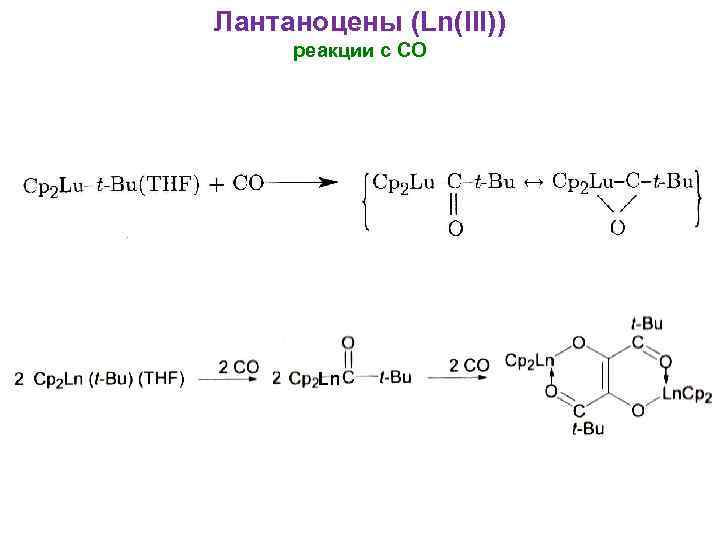 Лантаноцены (Ln(III)) реакции с CO Ln 