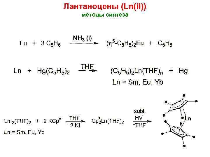 Лантаноцены (Ln(II)) методы синтеза 